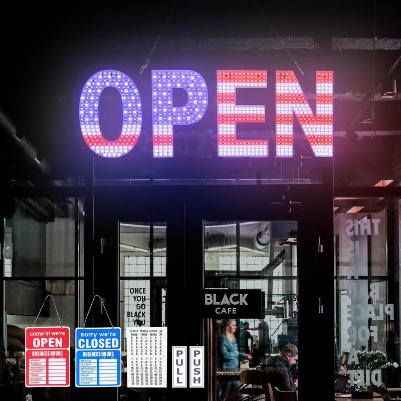 Thirdpolite LED Open Signs for Business, 30"L x 10"W Inch Large Led Open Sign with 3 Scene Modes, Ultra Bright Adjustable Light Up Open Sign Led for Storefront Window Glass Door Shop Store Bar Salon Cafes Restaurant (US Flag Design) - Image 1